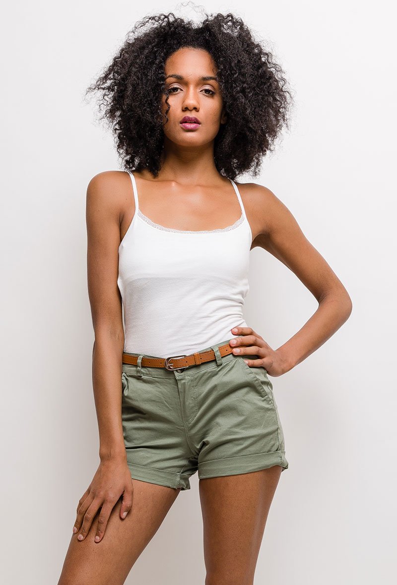 Short Chino Ceinturé Kaki Clair Bellerose Taille 14 Ans - 100% Coton - Occasion Très Bon état