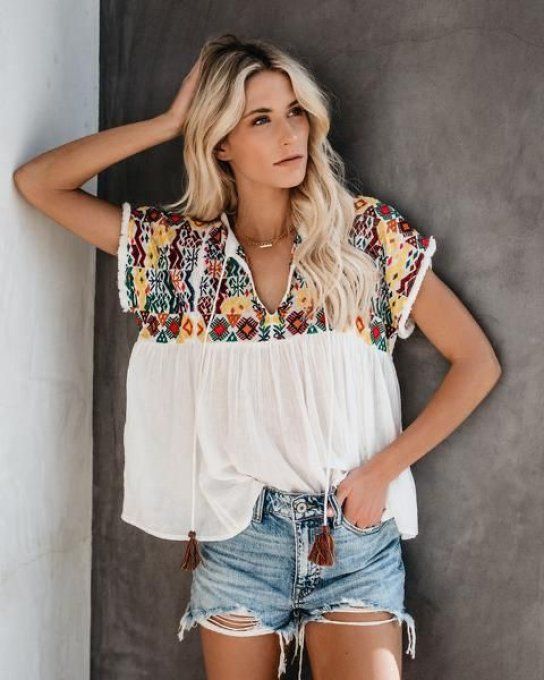 Blouse brodée ethnique