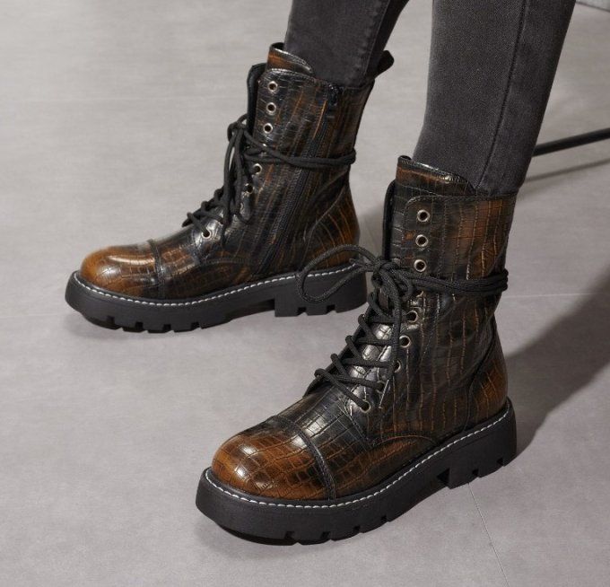 Bottines Croco Camel