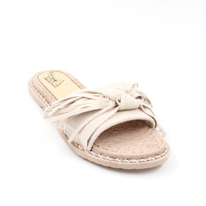 Mules plates à franges crèmes