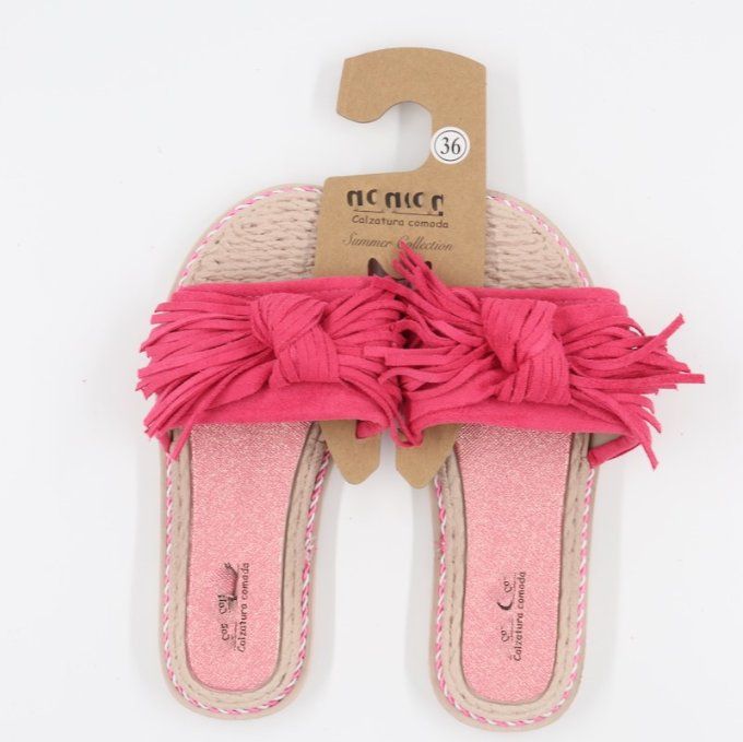 Mules plates à franges Fuchsia