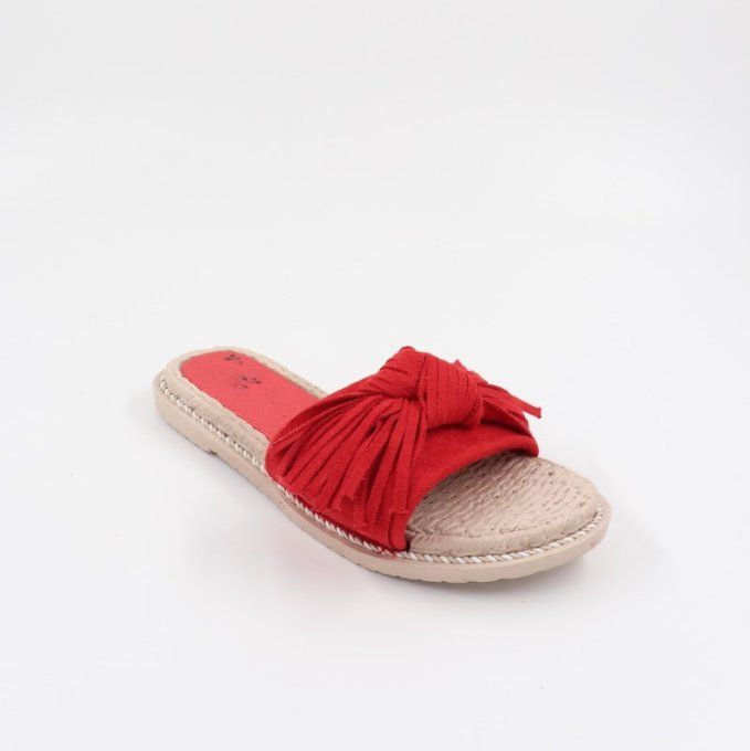 Mules plates à franges rouges