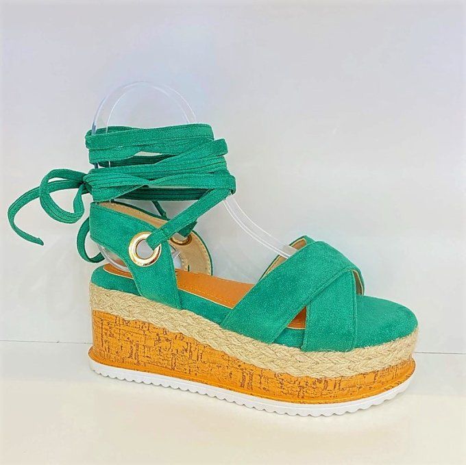 Sandales compensées vertes