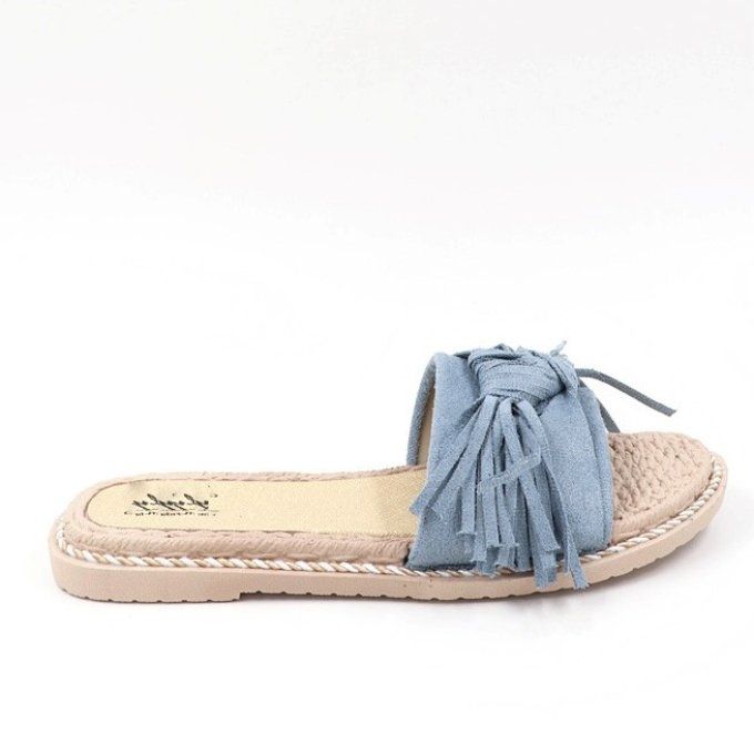 Mules plates à franges Bleues Claires