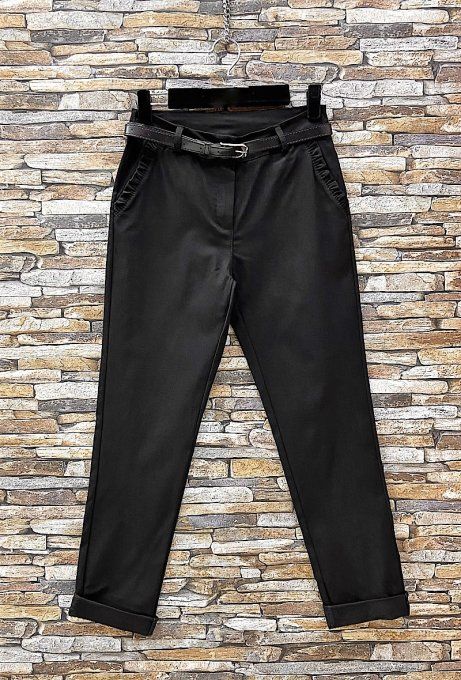 Pantalon Poches Froufrous Noir