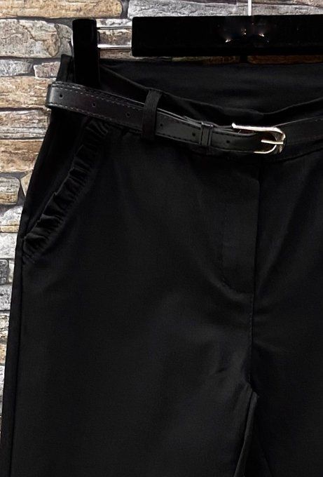 Pantalon Poches Froufrous Noir