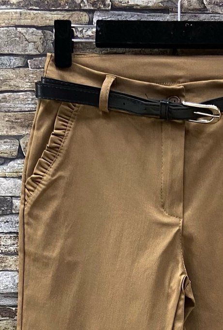 Pantalon Poches Froufrous Camel