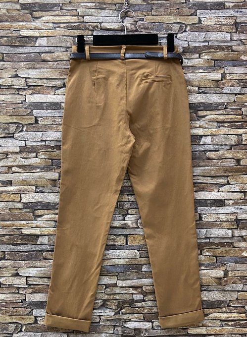 Pantalon Poches Froufrous Camel