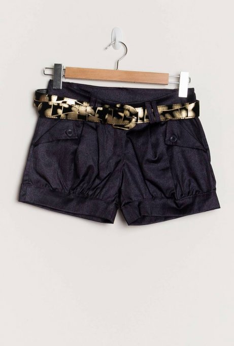 Short satiné ceinture or