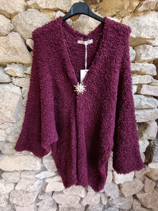 Gilet bouclette avec broche dorée