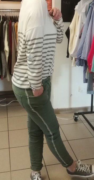 Pantalon skinny bandes latérales Kaki