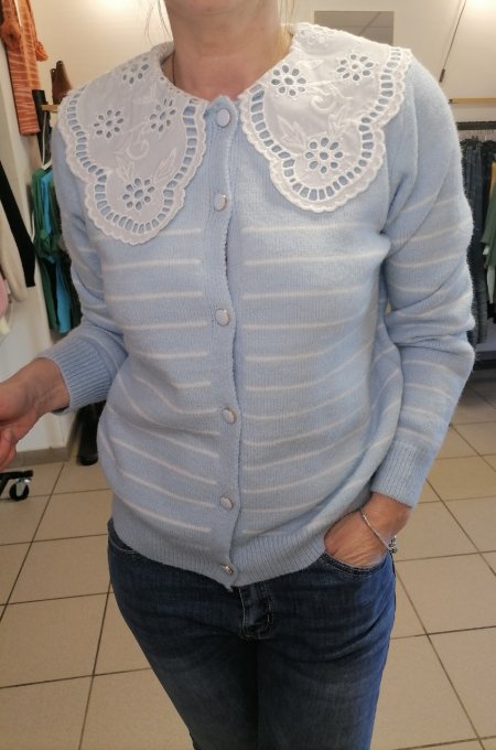 Pull boutonné marinière col Claudine