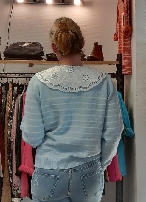 Pull boutonné marinière col Claudine