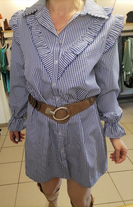 Robe chemise rayée à volants