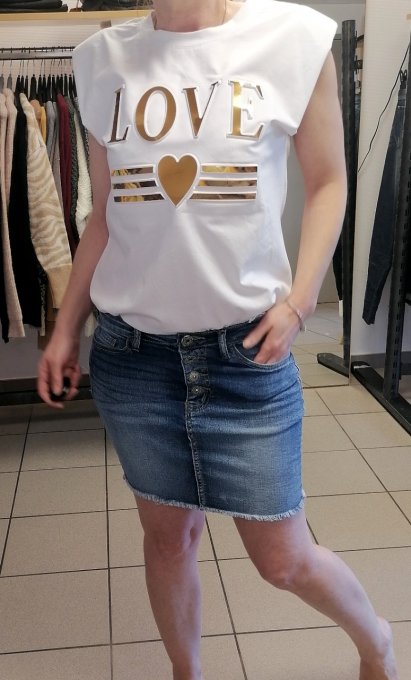 Jupe jean droite boutons bijoux