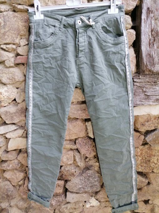 Pantalon skinny bandes latérales Kaki