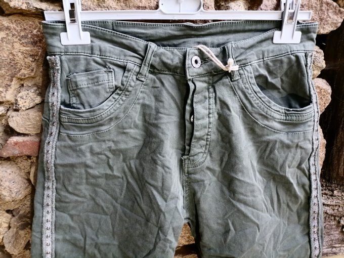 Pantalon skinny bandes latérales Kaki