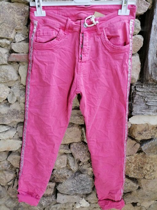 Pantalon skinny bandes latérales Fuchsia