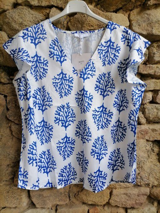Top Imprimé Arbre Bleu