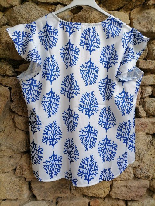 Top Imprimé Arbre Bleu