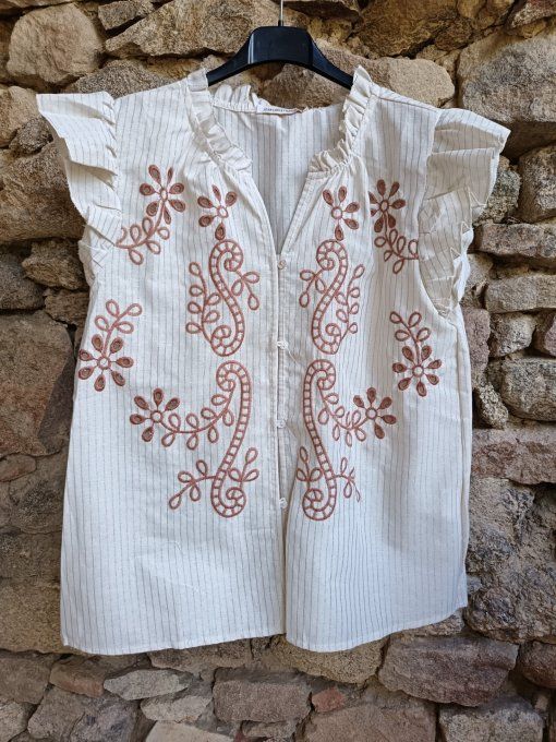 Blouses Rayées Brodées