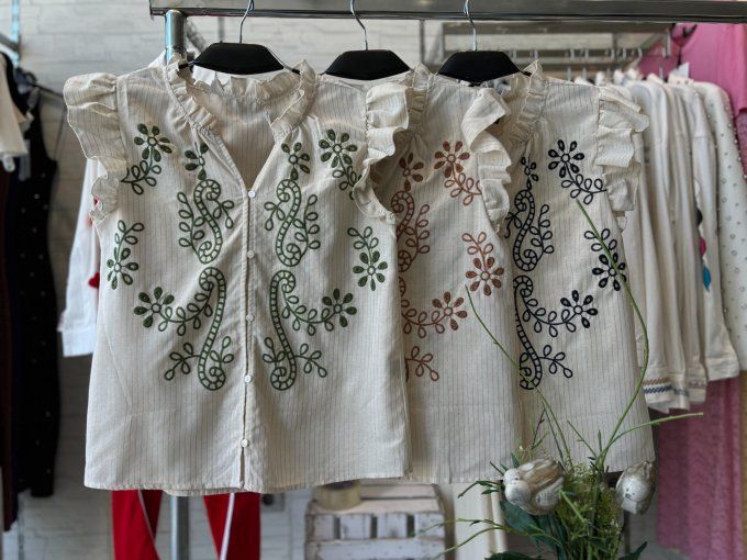 Blouses Rayées Brodées