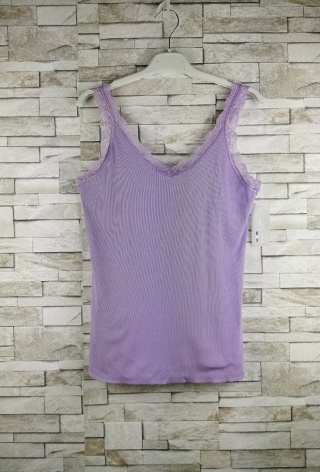 Débardeur côtelé bretelles dentelles