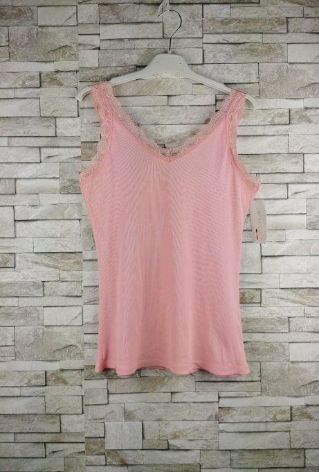 Débardeur côtelé bretelles dentelles