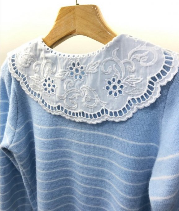 Pull boutonné marinière col Claudine