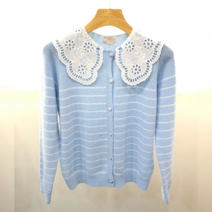 Pull boutonné marinière col Claudine