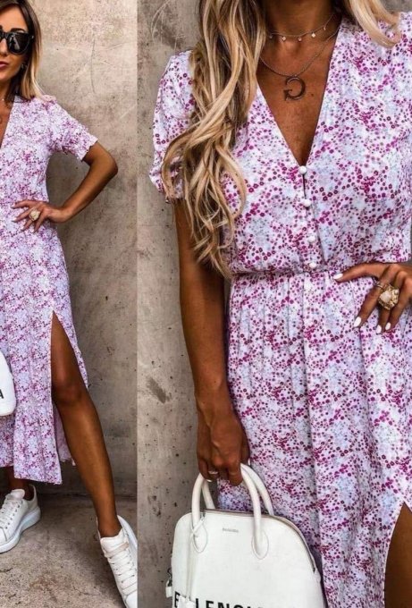 Robe longue fleurie modèle parme