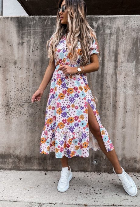 Robe longue fleurie modèle multicolore