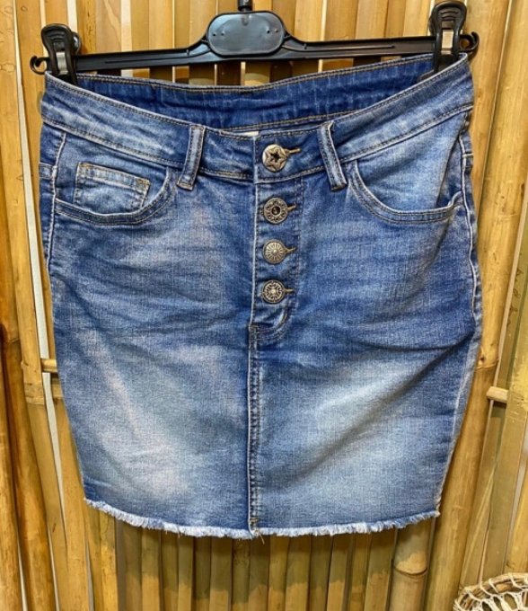 Jupe jean droite boutons bijoux