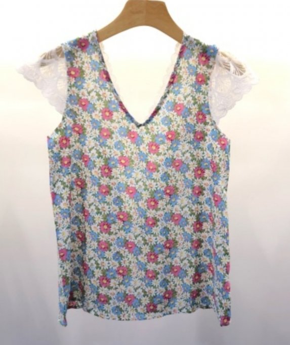 Top fleuri dentelle