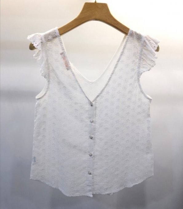 Top broderie blanc