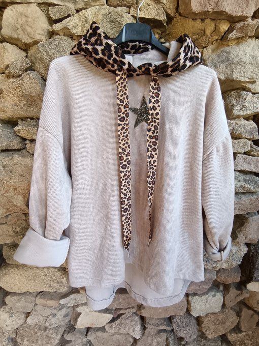 Sweat velours avec capuche léopard