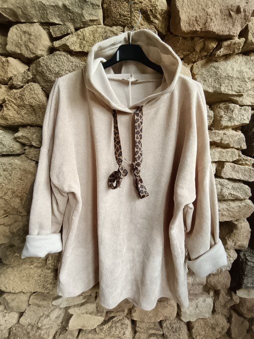 Sweat velours liens léopard