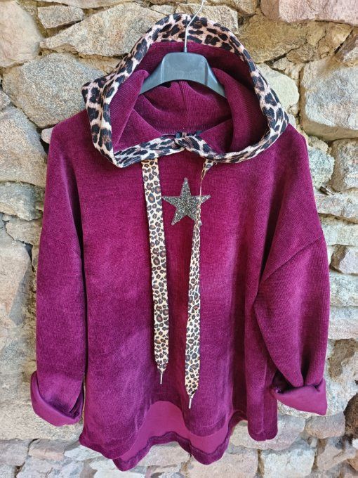 Sweat velours avec capuche léopard