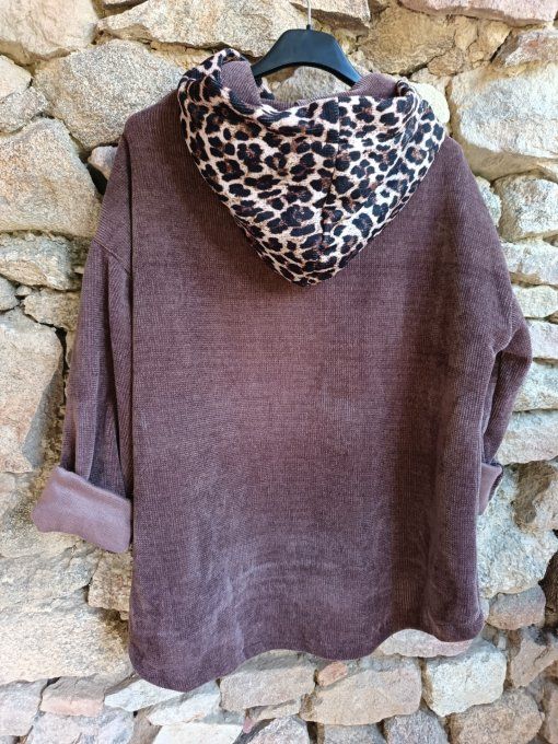 Sweat velours avec capuche léopard
