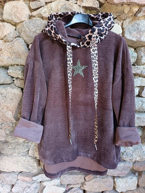 Sweat velours avec capuche léopard