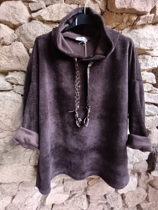 Sweat velours liens léopard