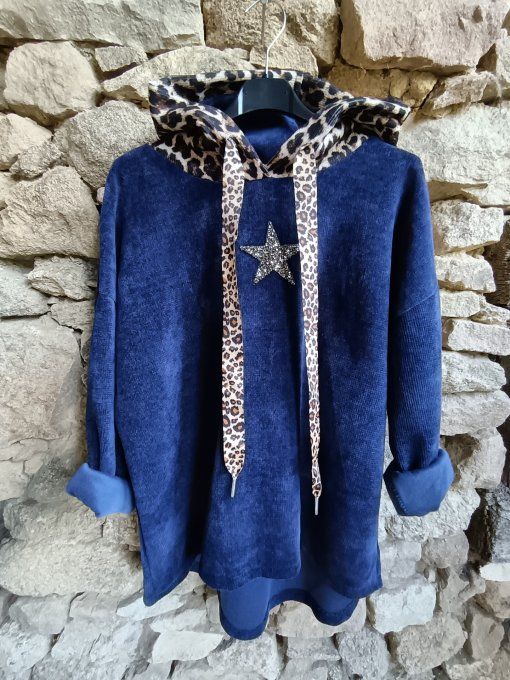 Sweat velours avec capuche léopard