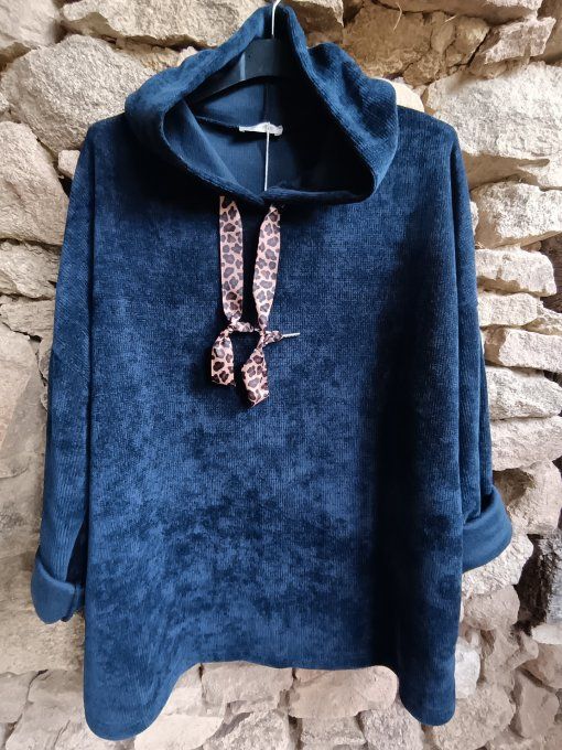 Sweat velours liens léopard