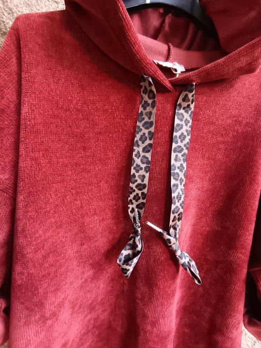 Sweat velours liens léopard