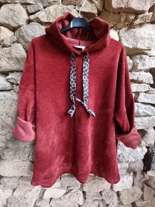 Sweat velours liens léopard